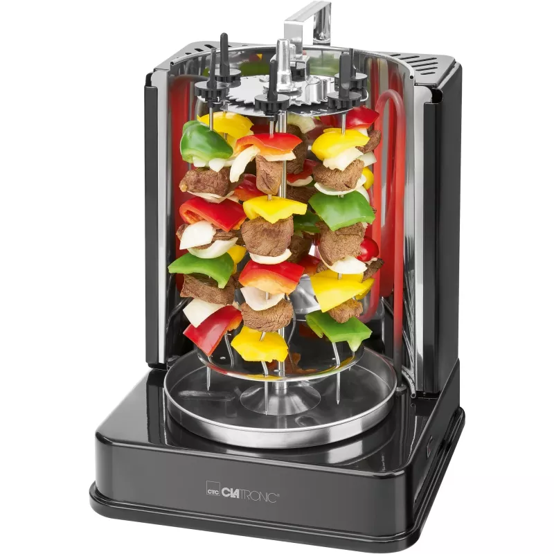 Vertikaler Elektro-Multigrill CLATRONIC DVG 3686 — 1400 W, schwarz, Drehspieß und 6 Spieße