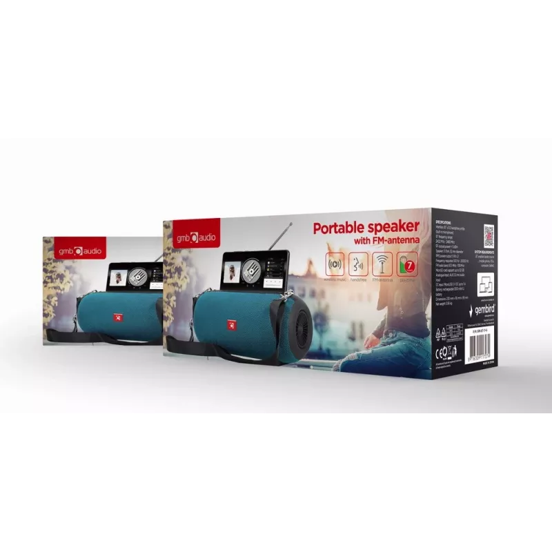 Stereo tragbarer Lautsprecher GEMBIRD SPK-BT-17-G — Bluetooth 5.1, 5 W RMS, 1200 mAh, MicroSD, FM, AUX