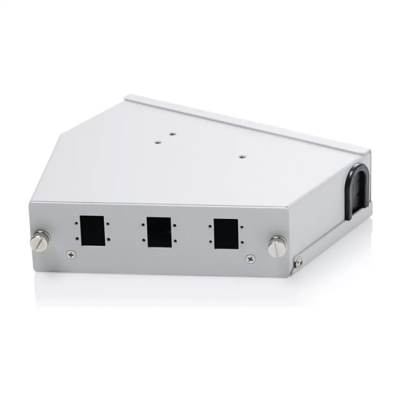 DIN-Schienen-Glasfaser-Spleißverteiler DIGITUS DN-96894 — abgewinkelt, 6 SC SX / LC DX, Aluminium, grau