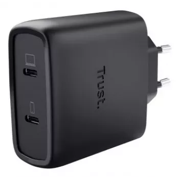 Ladegerät Trust Maxo 65W 2-Port USB-C GaN Ladegerät Schnellladen Schwarz