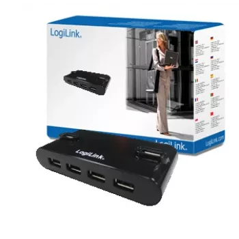 HUB USB 2.0 4-Port mit Netzteil, Schwarz