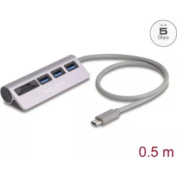 DELOCK USB-Hub 3‑Port 5 Gbit/s mit SD- & microSD-Kartenleser und USB‑C-Anschluss