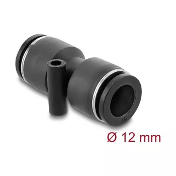 Pneumatischer Steckverbinder DELOCK 12 mm gerade mit Befestigungsloch, Metall/Kunststoff-Gehäuse, Innengewinde, Länge 49 mm