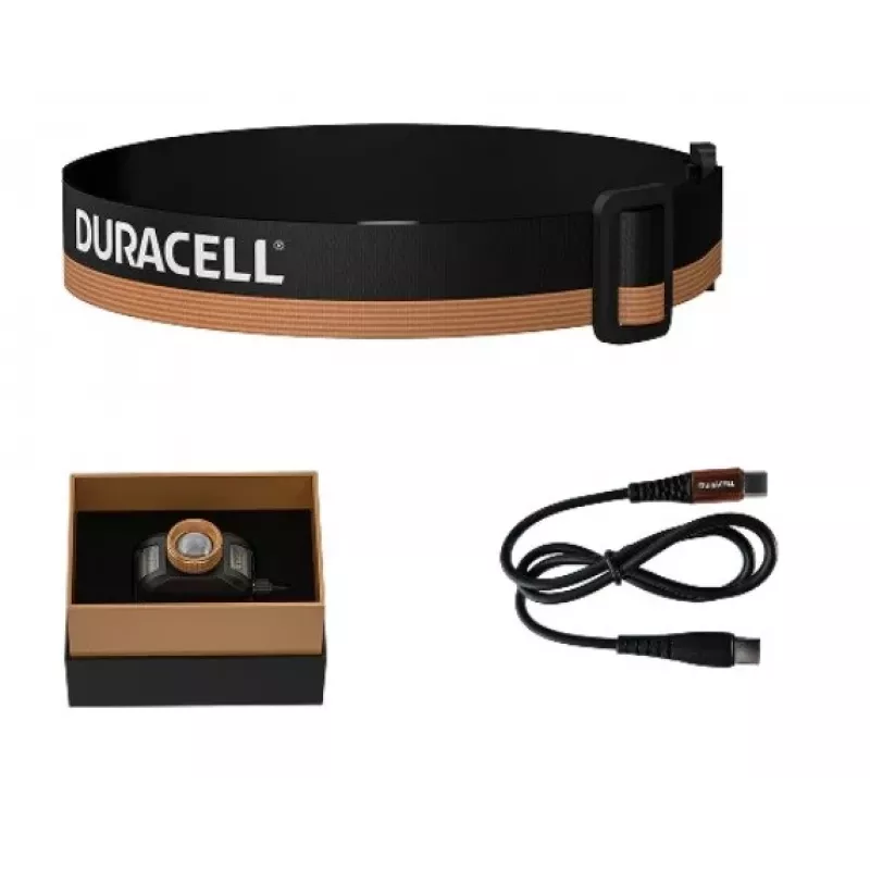 Stirnlampe Duracell DH1500R — schwarz/orange, wiederaufladbare freihändige Beleuchtung