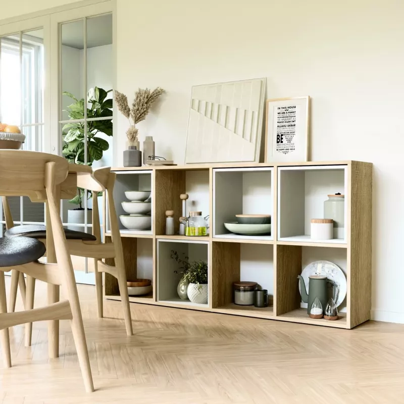 Bücherregal topper MALAX 2X4 SONOMA, Sonoma-Eiche, 8 Regalböden, 1470×300×750 mm