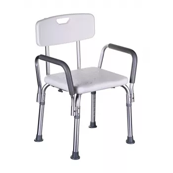 Duschstuhl ActionMed KP300AM mit Rückenlehne und Armlehnen, Polypropylen, höhenverstellbar 43–56 cm, Sitz 40×33 cm, max. Benutzergewicht 110 kg