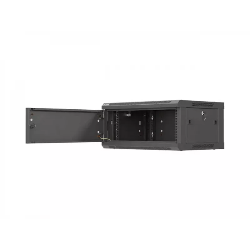 Wandmontage 19-Zoll-Rackschrank LANBERG 4U 600x450 mm schwarz mit Metalltür