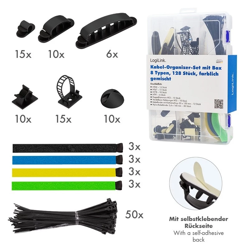 LogiLink Kabel-Organizer-Set 128 Stück