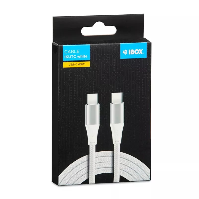 USB-C-auf-USB-C-Kabel IBOX IKUTC1W 1 m, USB 2.0, 3 A, weiß, Textilgeflecht