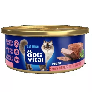 OPTIVITAL Fluffiger Mousse mit Rind - Nassfutter für Katzen - 85g