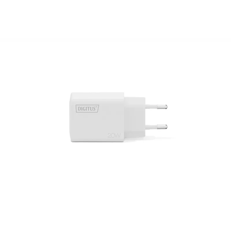 AC USB-Ladegerät DIGITUS 20W, 1x USB-C, 1x USB-A, Eingang 100–240V, Weiß