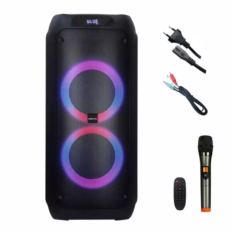 Tragbarer Lautsprecher MANTA ATTIS SPK0802 120W, Bluetooth, kabelgebundener Eingang, wiederaufladbar, FM, LED-Lichter