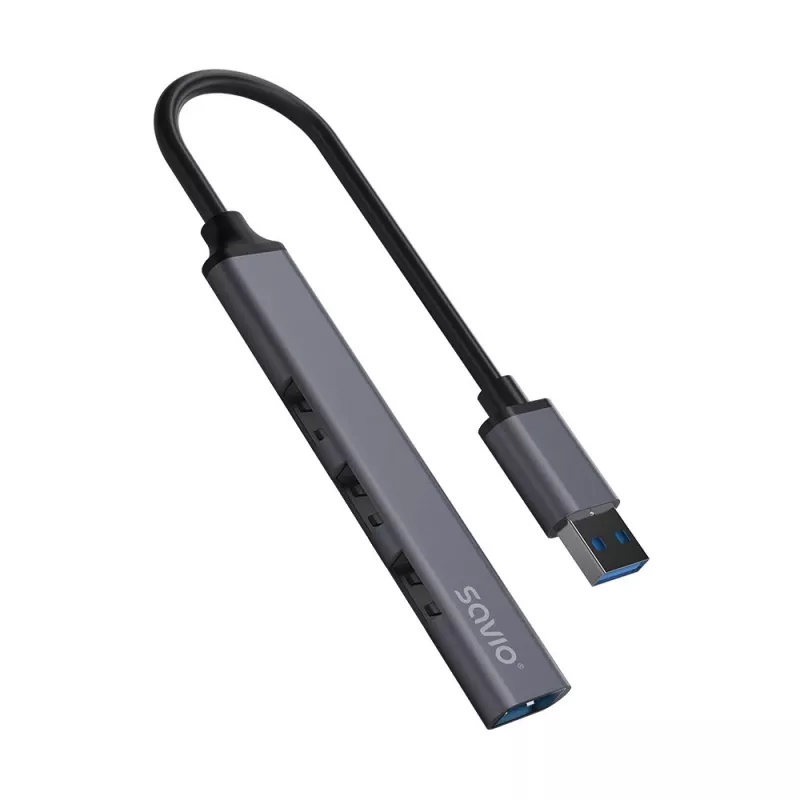USB-Hub SAVIO AK-70, 7-Port USB 3.0, 4 nutzbare Ports, USB Typ-A Host, 5 Gbit/s Übertragung, Garantie 2 Jahre