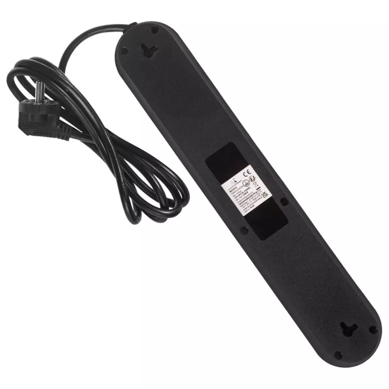 Steckdosenleiste MACLEAN MCE395 B — 5 Steckdosen, 3×USB, 110–240V AC, 2,1A USB, 2500W, 1,5 m Kabel, schwarz
