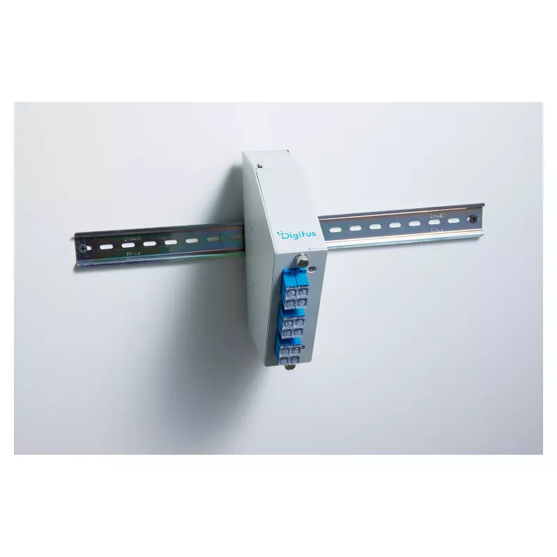 Hutschienen-Glasfaserspleißverteiler DIGITUS DN-96893 — abgewinkelt, 6 SC DX / LC Quad, Aluminium, grau