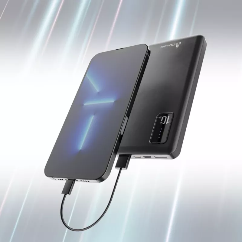 Powerbank Extralink EPB-098B 10000 mAh, LiPo, 2× USB-A + 1× USB-C, schwarz