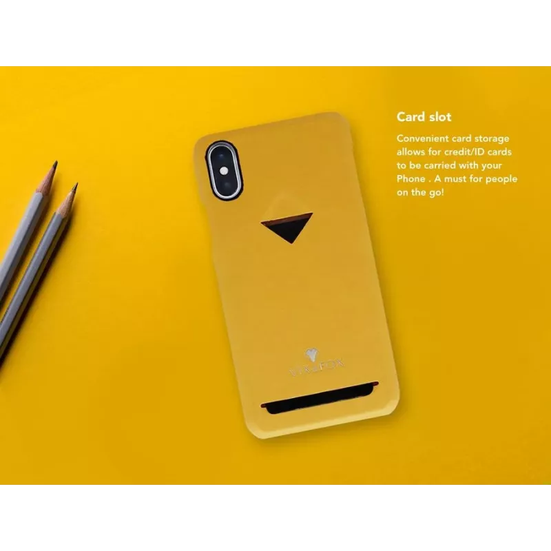 Kartenfach-Hülle VixFox für iPhone XR, senfgelb, schlanke Schutzhülle mit Kartenfach