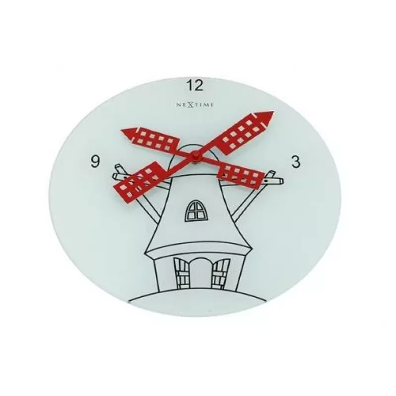 NeXtime Uhr 8807 Windmil, Ø30 cm, Wand, Weiß/ Schwarz/ Rot