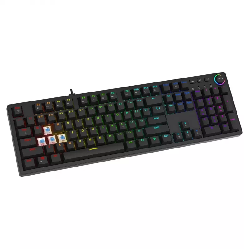 Gaming-Tastatur SAVIO STYX BROWN – mechanische Outemu Brown, QZERTY US International, RGB, USB, Full-Size 104 Tasten, schwarz
