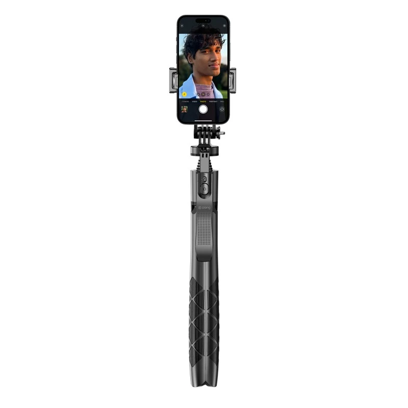 Stativ-Selfie-Stick Crong CRGSGU1BLK Aluminium Bluetooth mit klappbaren Beinen und Handyhalterung