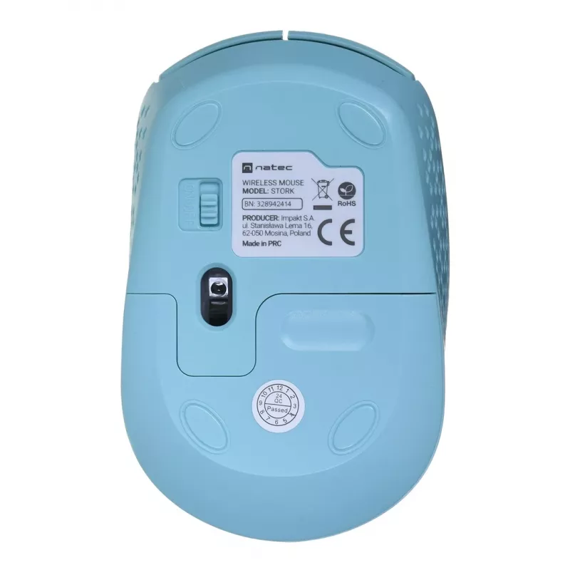 Kabellose beidhändige Maus NATEC STORK – Bluetooth + USB Typ-A, 1600 DPI, 3 Tasten, Hellblau