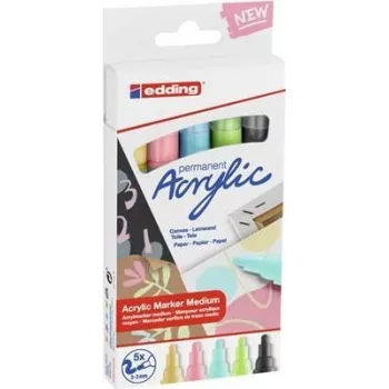 Edding 5100 Acrylmarker-Set, Medium, 5 Stück, Schwarz/Blau/Grün/Pink/Gelb