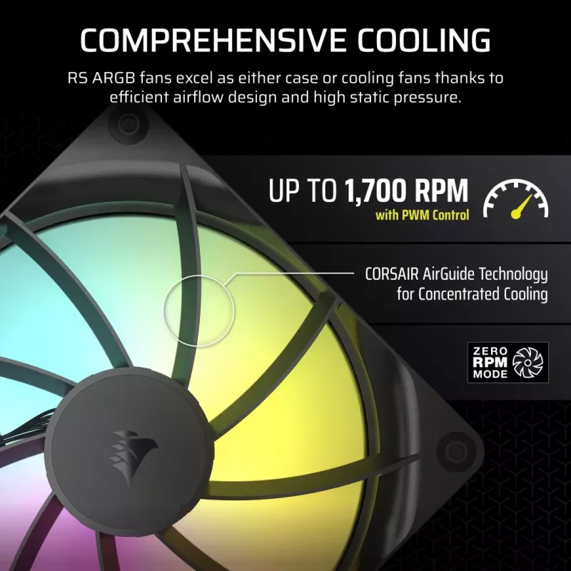 Lüfter Corsair RS140 ARGB 14 cm Schwarz 330-1700 RPM