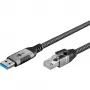 Ethernet-Kabel USB-A 3.2 Gen1 Stecker > RJ-45 Stecker, LAN-Adapter schwarz/Silber, 5 Meter, geflochtene Textilummantelung