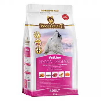 WOLFSBLUT VetLine Hypoallergen Pferd mit Süßkartoffeln - Trockenfutter für Hunde - 2kg
