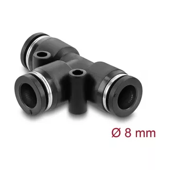 Pneumatik-T‑Steckverbinder DELOCK 8 mm, Innengewinde, Metall-/Kunststoffgehäuse, 46 mm, zwei Befestigungslöcher