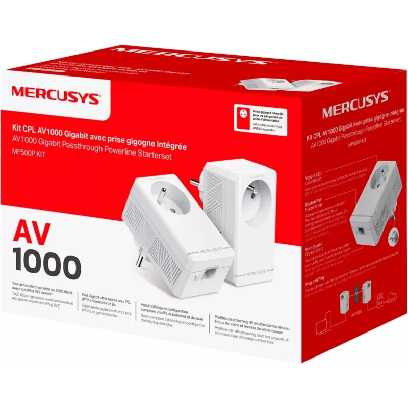 MERCUSYS MP500P KIT - AV1000 Gigabit Passthrough Powerline Starter Kit mit Steckdose