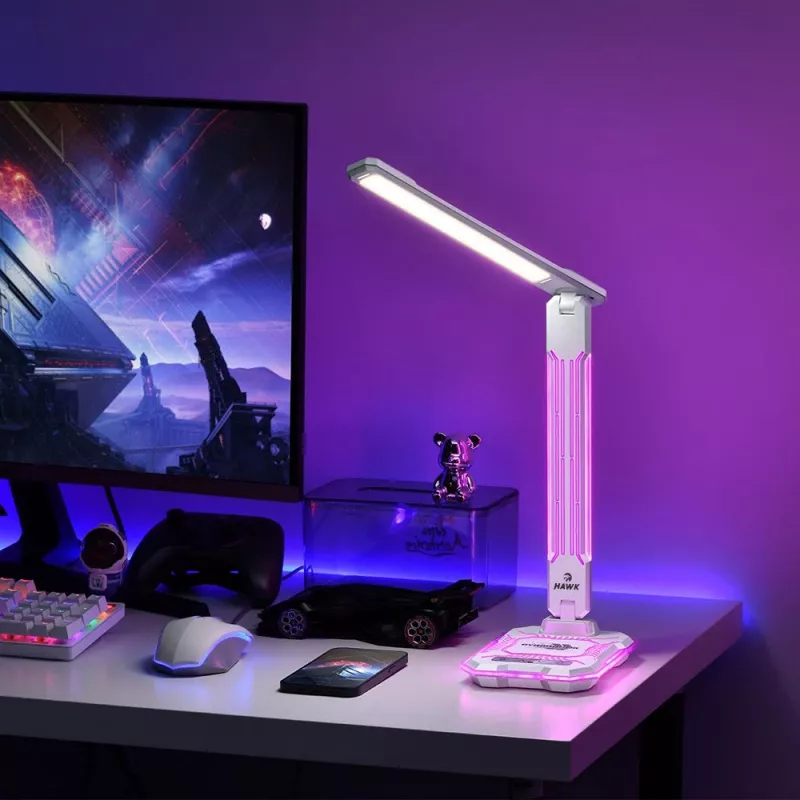Tischleuchte Hawk HW-LAMP04 Weiß LED verstellbar, weiße Oberfläche, verstellbarer Kopf und Arm