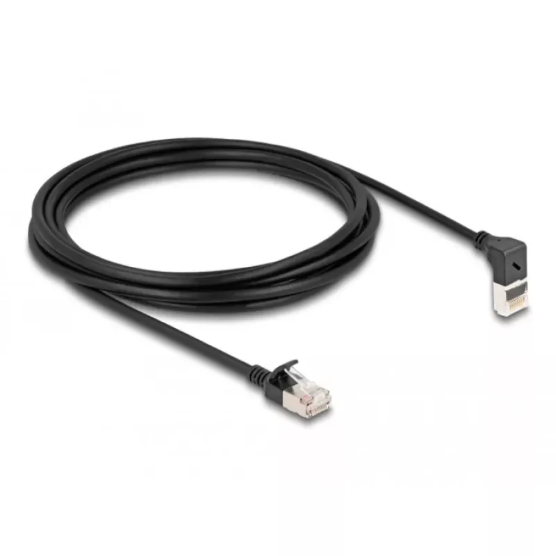 Netzwerkkabel DeLOCK RJ45 Cat.6A S/FTP schlank 90° 3 m Schwarz