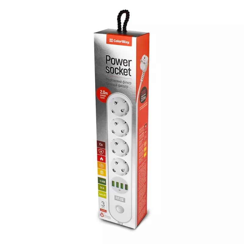 Power Extension Colorway CW-CHE44W 2m 4 AC Outlets Indoor White