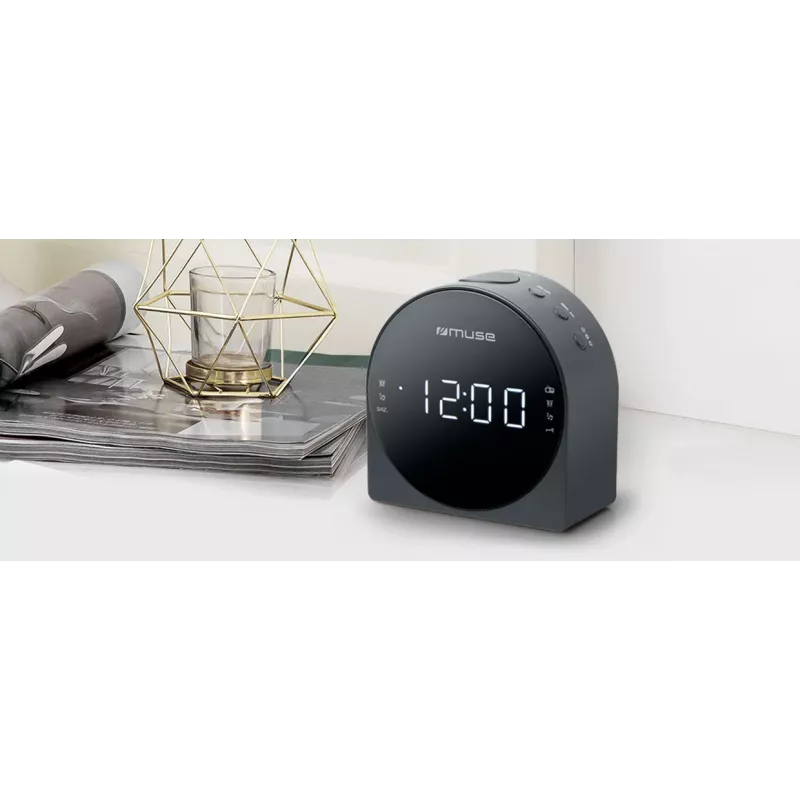Weckerradio Muse M-185 CR — FM/MW, 0,9-Zoll-LED-Anzeige, AC 230V mit AAA-Batterie-Backup, schwarz