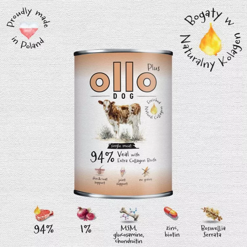 Ollo Plus Kollagen Kalbfleisch 400g Dose für Hunde