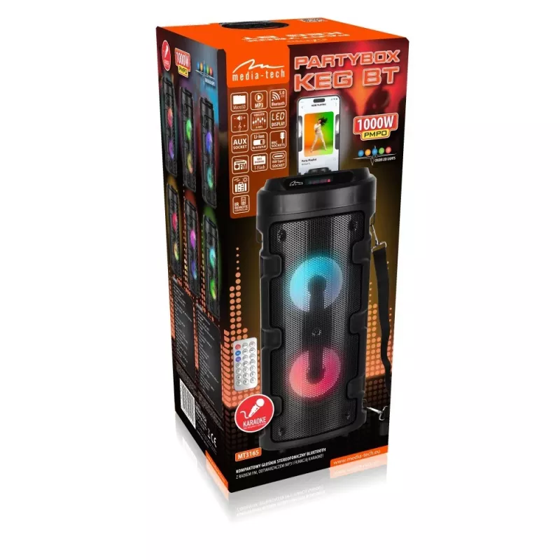 Media-tech Partybox Keg Bt - Kompakter Bluetooth Stereo-Lautsprecher mit FM-Radio, MP3-Player MT3165