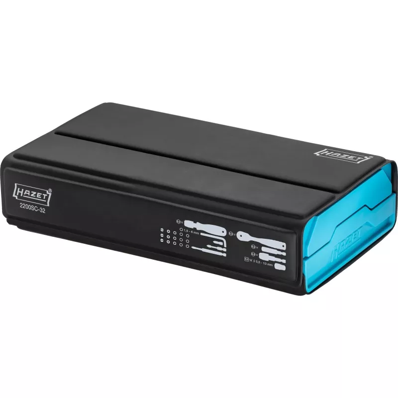 Steckschlüssel- und Bitsatz Hazet 2200SC-32 — 59-teilig, 1/4 Zoll Umschaltknarre, Schwarz/Blau