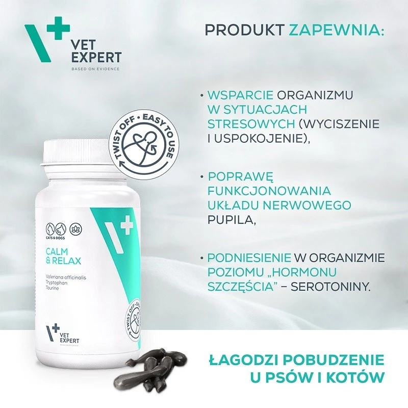 Beruhigungsergänzungsmittel VETEXPERT Calm&Relax 30 Kapseln für Hunde und Katzen, glutenfrei, konservierungsstofffrei, Kapselform