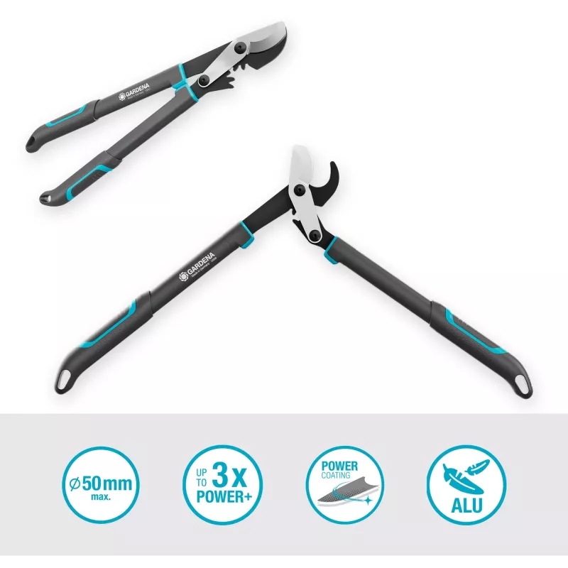 Astschere GARDENA EnergyCut Pro S, 60 cm Griff, grau/türkis