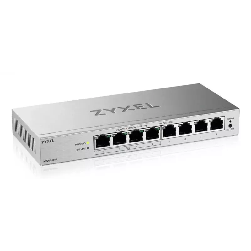 Zyxel GS1200-8HPV3 Managed L2 Gigabit Ethernet (10/100/1000) Power over Ethernet (PoE) Desktop, Grau