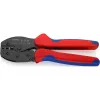 Crimpwerkzeug Knipex PreciForce Modell 975236 SB — isolierte Griffe in Schwarz, Blau und Rot