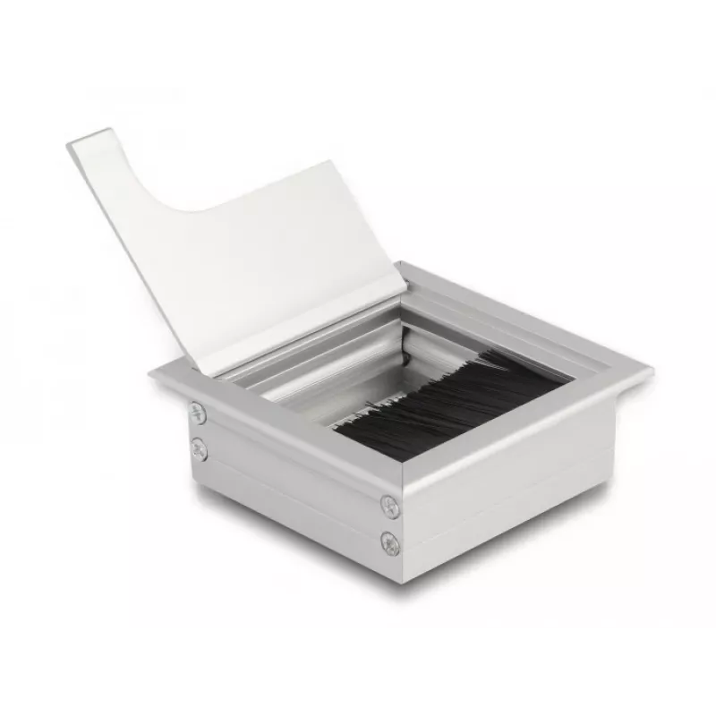 DeLOCK Kabeldurchführung für Tischmontage mit Bürste 80x80x28mm silber