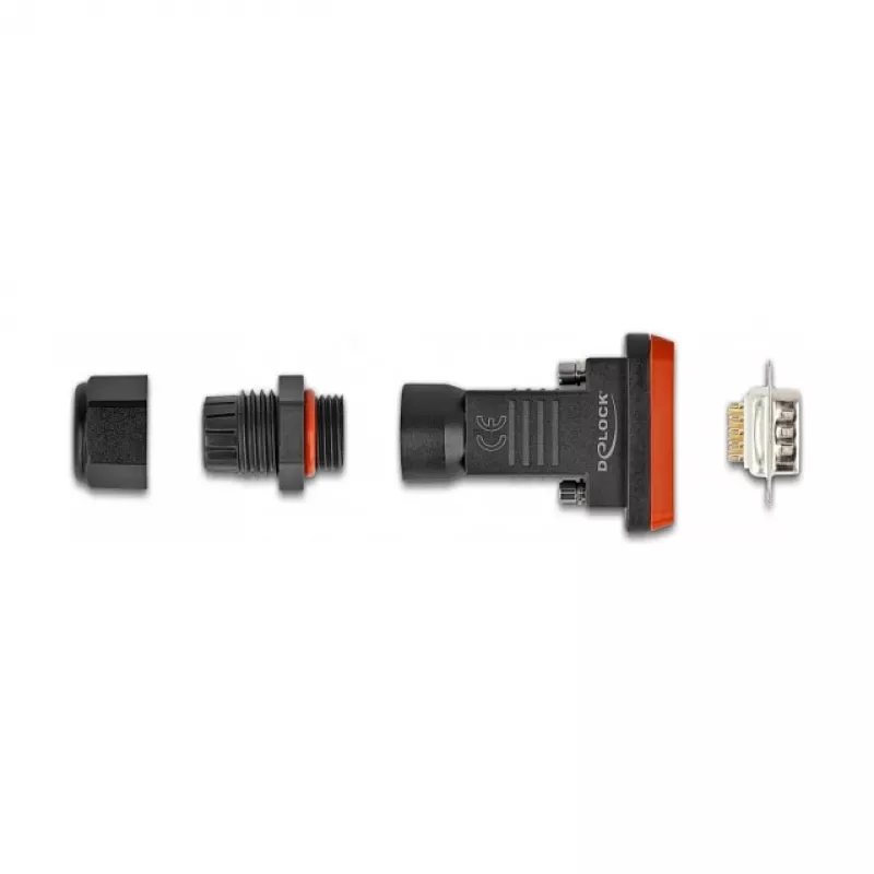 DeLOCK D-Sub 9-polig Male IP67 wasserdicht Anschlussstecker schwarz orange