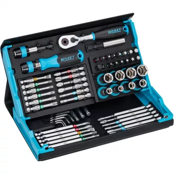Steckschlüssel- und Bitsatz Hazet 2200SC-32 — 59-teilig, 1/4 Zoll Umschaltknarre, Schwarz/Blau