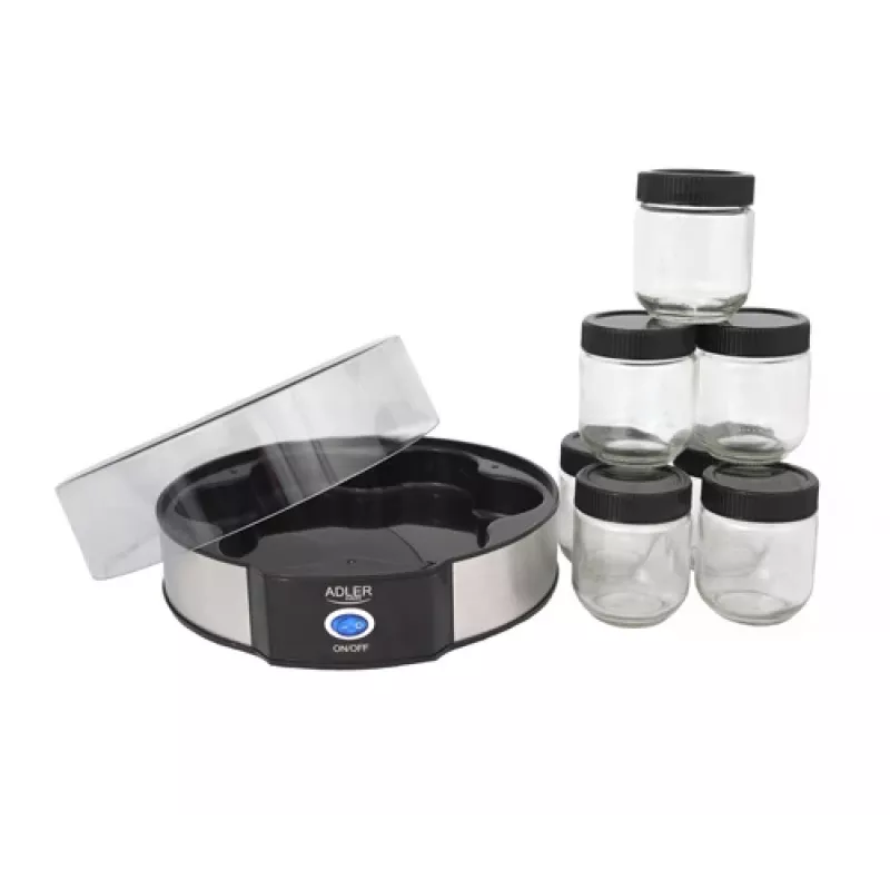 Joghurtbereiter Adler AD 4476 — 7 Gläser, 42 °C, 20 W, grau/schwarz/transparent