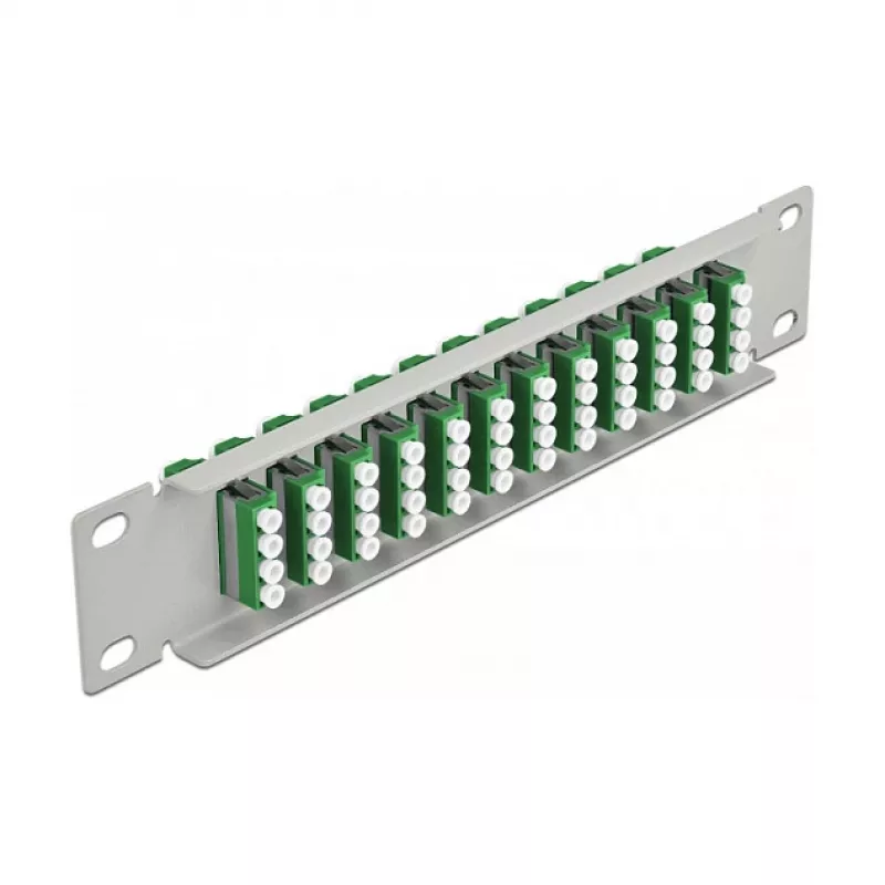 Glasfaser-Patchpanel DeLOCK 10 Zoll 12 Port LC Quad Grün 1U Grau