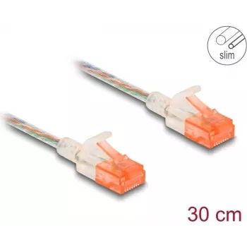 Netzwerkkabel DeLOCK RJ45 Cat.6A U/UTP schlank 0,3 m Transparent