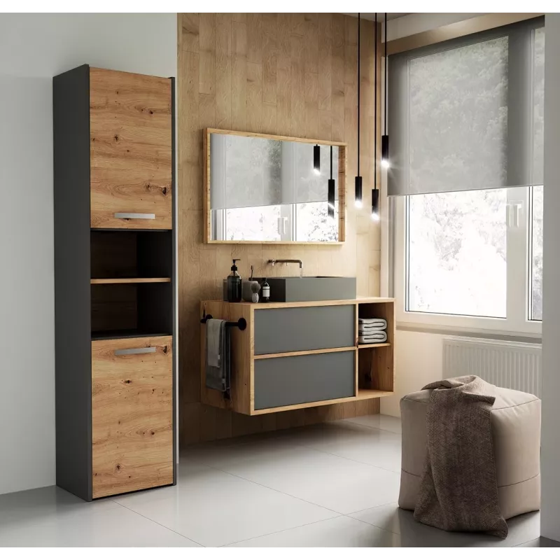 Badezimmer-Hochschrank top e shop S40 ANTHRACIT/ARTISAN, freistehend, 400×300×1700 mm, 6 Einlegeböden, 2 Türen
