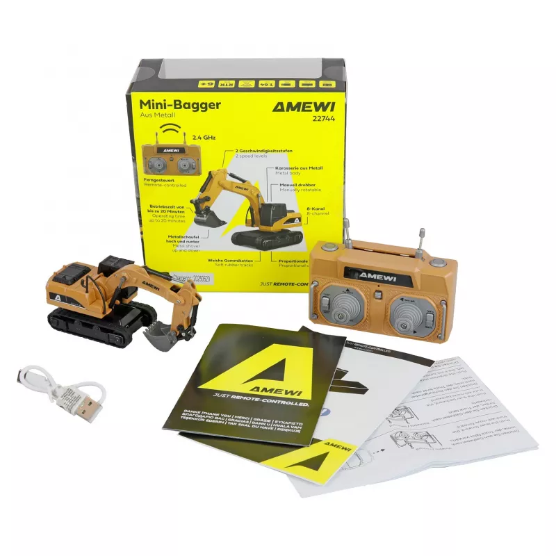 Bagger RC-Modell Amewi 22744 Maßstab 1:64, Elektromotor, LiPo 200 mAh, für Kinder ab 6 Jahren